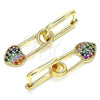 Oro Laminado Huggie Hoop, Gold Filled Style Paperclip and Heart Design, with Multicolor Cubic Zirconia, Polished, Golden Finish, 02.210.0488.3.12
