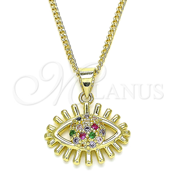Gold Filled Necklace — Pendant Necklace Evil Eye Design with Multicolor Micro — main product view — SKU 142144 | Oro Laminado collar — Pendant Necklace Evil Eye diseño with Multicolor Micro — SKU 142144