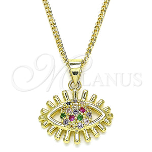 Gold Filled Necklace — Pendant Necklace Evil Eye Design with Multicolor Micro — main product view — SKU 142144 | Oro Laminado collar — Pendant Necklace Evil Eye diseño with Multicolor Micro — SKU 142144