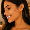 Oro Laminado Stud Earring, Gold Filled Style Pineapple Design, with White Micro Pave, Polished, Golden Finish, 02.156.0543