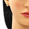 Oro Laminado Stud Earring, Gold Filled Style Pineapple Design, with White Micro Pave, Polished, Golden Finish, 02.156.0543