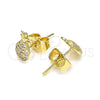 Oro Laminado Stud Earring, Gold Filled Style Pineapple Design, with White Micro Pave, Polished, Golden Finish, 02.156.0543