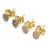 Oro Laminado Stud Earring, Gold Filled Style Pineapple Design, with White Micro Pave, Polished, Golden Finish, 02.156.0543