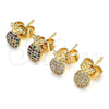 Oro Laminado Stud Earring, Gold Filled Style Pineapple Design, with White Micro Pave, Polished, Golden Finish, 02.156.0543