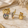 Oro Laminado Stud Earring, Gold Filled Style Pineapple Design, with Multicolor Micro Pave, Polished, Golden Finish, 02.156.0543.1