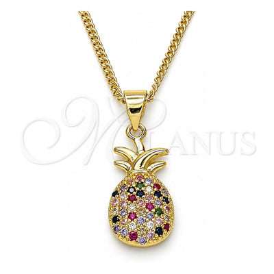 Oro Laminado Pendant Necklace, Gold Filled Style Pineapple Design, with Multicolor Micro Pave, Polished, Golden Finish, 04.156.0391.1.18 (02 MM Thickness, 18 Inches Length)