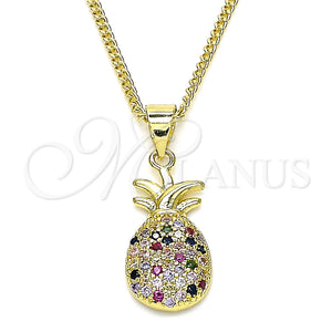 Gold Filled Necklace — Pendant Necklace Pineapple Design with Multicolor Micro Pave — main product view — SKU 142150 | Oro Laminado collar — Pendant Necklace Pineapple diseño with Multicolor Micro Pave — SKU 142150