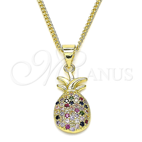 Oro Laminado Pendant Necklace, Gold Filled Style Pineapple Design, with Multicolor Micro Pave, Polished, Golden Finish, 04.156.0391.1.18 (02 MM Thickness, 18 Inches Length)
