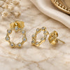 Oro Laminado Stud Earring, Gold Filled Style with White Micro Pave, Polished, Golden Finish, 02.156.0544