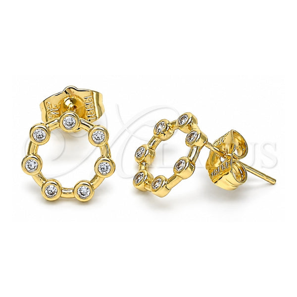 Oro Laminado Stud Earring, Gold Filled Style with White Micro Pave, Polished, Golden Finish, 02.156.0544