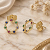 Oro Laminado Stud Earring, Gold Filled Style with Multicolor Micro Pave, Polished, Golden Finish, 02.156.0544.1