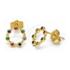 Oro Laminado Stud Earring, Gold Filled Style with Multicolor Micro Pave, Polished, Golden Finish, 02.156.0544.1