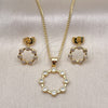 Oro Laminado Earring and Pendant Adult Set, Gold Filled Style with White Micro Pave, Polished, Golden Finish, 10.156.0338