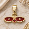 Oro Laminado Religious Pendant, Gold Filled Style Evil Eye Design, Red Enamel Finish, Golden Finish, 05.02.0066