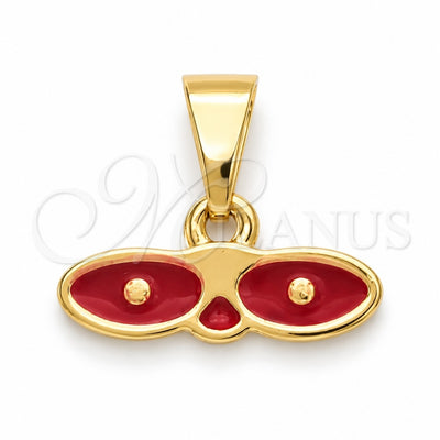Oro Laminado Religious Pendant, Gold Filled Style Evil Eye Design, Red Enamel Finish, Golden Finish, 05.02.0066