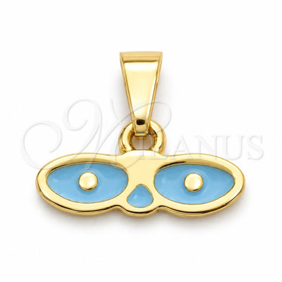 Oro Laminado Religious Pendant, Gold Filled Style Evil Eye Design, Blue Enamel Finish, Golden Finish, 05.02.0066.2