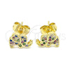 Oro Laminado Stud Earring, Gold Filled Style Elephant Design, with Multicolor Micro Pave, Polished, Golden Finish, 02.156.0545.1