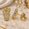Oro Laminado Stud Earring, Gold Filled Style Owl Design, with White Micro Pave, Polished, Golden Finish, 02.156.0546