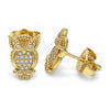 Oro Laminado Stud Earring, Gold Filled Style Owl Design, with White Micro Pave, Polished, Golden Finish, 02.156.0546