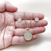 Oro Laminado Earring and Pendant Adult Set, Gold Filled Style with White Micro Pave, Polished, Golden Finish, 10.156.0341