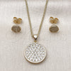 Oro Laminado Earring and Pendant Adult Set, Gold Filled Style with White Micro Pave, Polished, Golden Finish, 10.156.0341