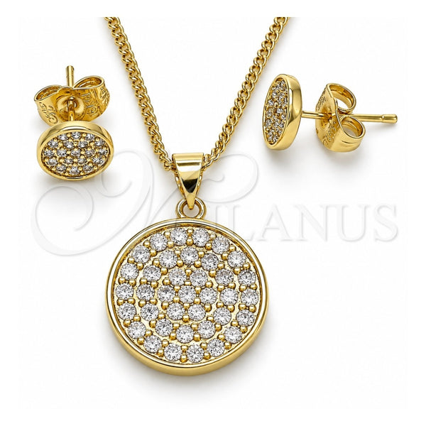 Oro Laminado Earring and Pendant Adult Set, Gold Filled Style with White Micro Pave, Polished, Golden Finish, 10.156.0341
