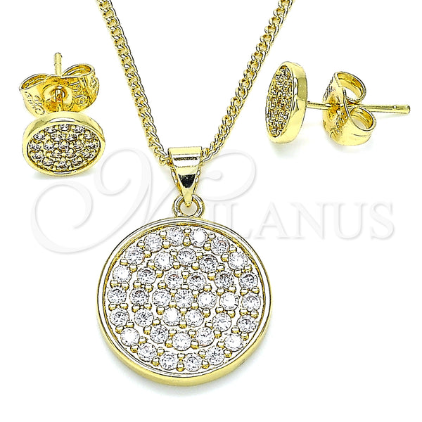 Oro Laminado Earring and Pendant Adult Set, Gold Filled Style with White Micro Pave, Polished, Golden Finish, 10.156.0341