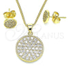 Oro Laminado Earring and Pendant Adult Set, Gold Filled Style with White Micro Pave, Polished, Golden Finish, 10.156.0341