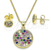 Oro Laminado Earring and Pendant Adult Set, Gold Filled Style with Multicolor Micro Pave, Polished, Golden Finish, 10.156.0341.1