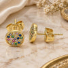 Oro Laminado Stud Earring, Gold Filled Style with Multicolor Micro Pave, Polished, Golden Finish, 02.156.0547.1