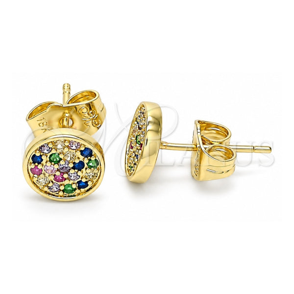 Oro Laminado Stud Earring, Gold Filled Style with Multicolor Micro Pave, Polished, Golden Finish, 02.156.0547.1