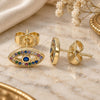 Oro Laminado Stud Earring, Gold Filled Style Evil Eye Design, with Multicolor Micro Pave, Polished, Golden Finish, 02.156.0548.1
