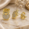 Oro Laminado Stud Earring, Gold Filled Style Owl Design, with White Micro Pave, Polished, Golden Finish, 02.156.0549