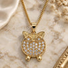 Oro Laminado Pendant Necklace, Gold Filled Style Owl Design, with White Micro Pave, Polished, Golden Finish, 04.156.0393.20 (02 MM Thickness, 20 Inches Length)