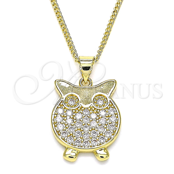 Oro Laminado Pendant Necklace, Gold Filled Style Owl Design, with White Micro Pave, Polished, Golden Finish, 04.156.0393.20 (02 MM Thickness, 20 Inches Length)