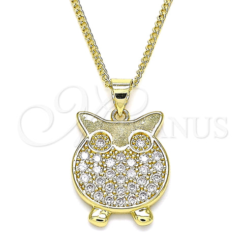 Oro Laminado Pendant Necklace, Gold Filled Style Owl Design, with White Micro Pave, Polished, Golden Finish, 04.156.0393.20 (02 MM Thickness, 20 Inches Length)