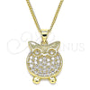 Oro Laminado Pendant Necklace, Gold Filled Style Owl Design, with White Micro Pave, Polished, Golden Finish, 04.156.0393.20 (02 MM Thickness, 20 Inches Length)