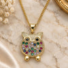 Oro Laminado Pendant Necklace, Gold Filled Style Owl Design, with Multicolor Micro Pave, Polished, Golden Finish, 04.156.0393.1.20 (02 MM Thickness, 20 Inches Length)