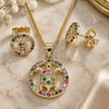 Oro Laminado Earring and Pendant Adult Set, Gold Filled Style Turtle Design, with Multicolor Micro Pave, Polished, Golden Finish, 10.156.0344.1