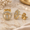 Oro Laminado Stud Earring, Gold Filled Style Turtle Design, with White Micro Pave, Polished, Golden Finish, 02.156.0550