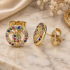Oro Laminado Stud Earring, Gold Filled Style Turtle Design, with Multicolor Micro Pave, Polished, Golden Finish, 02.156.0550.1