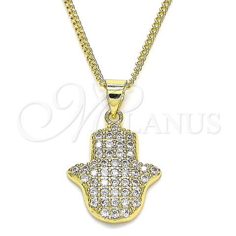 Oro Laminado Pendant Necklace, Gold Filled Style Hand of God Design, with White Micro Pave, Polished, Golden Finish, 04.156.0395.20 (02 MM Thickness, 20 Inches Length)