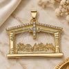 Oro Laminado Religious Pendant, Gold Filled Style Cross Design, with White Crystal, Polished, Golden Finish, 05.253.0014.1