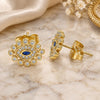 Oro Laminado Stud Earring, Gold Filled Style Evil Eye Design, with Sapphire Blue and White Micro Pave, Polished, Golden Finish, 02.156.0553