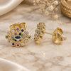 Oro Laminado Stud Earring, Gold Filled Style Evil Eye Design, with Multicolor Micro Pave, Polished, Golden Finish, 02.156.0553.1