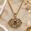 Oro Laminado Pendant Necklace, Gold Filled Style Evil Eye Design, with Multicolor Micro Pave, Polished, Golden Finish, 04.156.0397.1.20 (02 MM Thickness, 20 Inches Length)