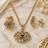 Oro Laminado Earring and Pendant Adult Set, Gold Filled Style Evil Eye Design, with Multicolor Micro Pave, Polished, Golden Finish, 10.156.0347.1