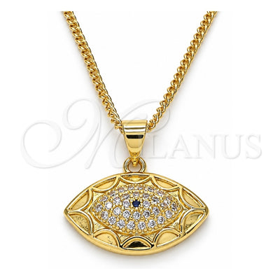 Oro Laminado Pendant Necklace, Gold Filled Style Evil Eye Design, with Sapphire Blue and White Micro Pave, Polished, Golden Finish, 04.156.0399.20 (02 MM Thickness, 20 Inches Length)