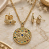 Oro Laminado Earring and Pendant Adult Set, Gold Filled Style Evil Eye Design, with Multicolor Micro Pave, Polished, Golden Finish, 10.156.0352