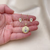 Oro Laminado Earring and Pendant Adult Set, Gold Filled Style Hand of God Design, with Sapphire Blue Micro Pave, Polished, Golden Finish, 10.156.0353